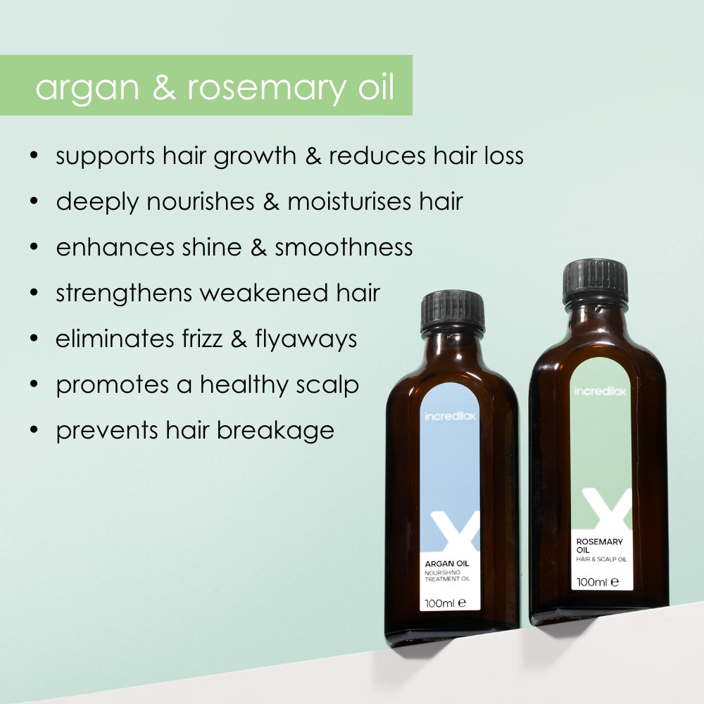 Incredilox Hair & Scalp Rosemary Oil 100ml & Nourishing Argan Treatment Oil 100ml Twin